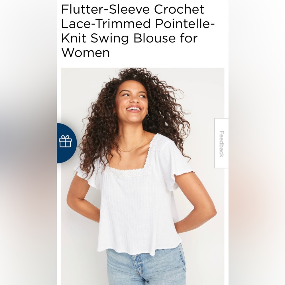 Flutter-Sleeve Crochet Lace-Trimmed Pointelle-Knit Swing Blouse for Women